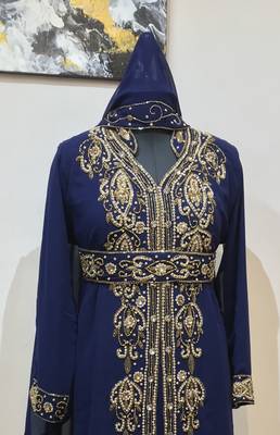 Navy Blue color Full Sleeves Handmade Moroccan Kaftan 2