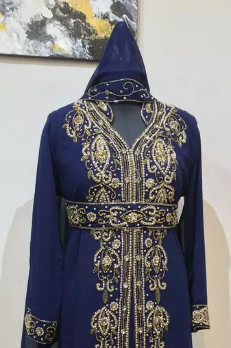 Navy Blue color Full Sleeves Handmade Moroccan Kaftan