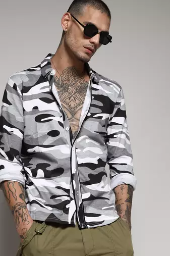 Campus sutra men's grey camouflage shirt