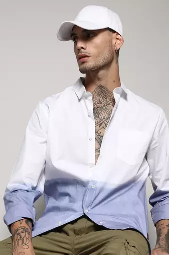 Campus sutra men's white & blue contrast ombre shirt