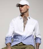 Campus sutra men's white & blue contrast ombre shirt
