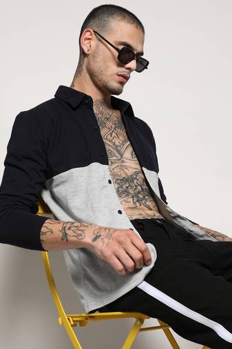 Campus sutra men's navy blue & light grey contrast panel shirt