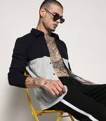 Campus sutra men's navy blue & light grey contrast panel shirt