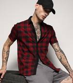 Campus sutra men's red & black tartan plaid shirt