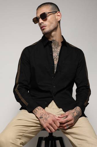 Campus sutra men's jet black side striped shirt