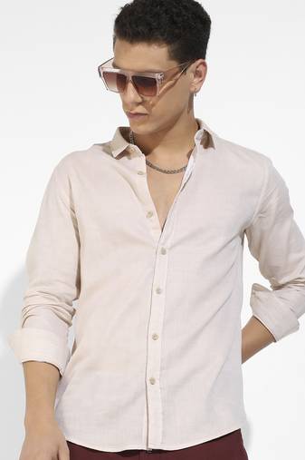 Men's beige basic oxford shirt