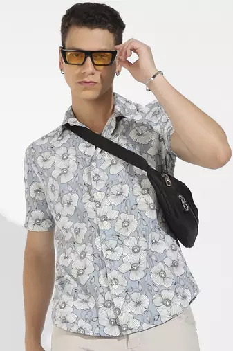 Men's botanical print button up shirt