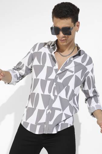Men's dark grey & white abstract block shirt