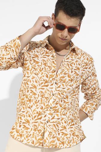 Men's yellow ochre foliage strokes shirt