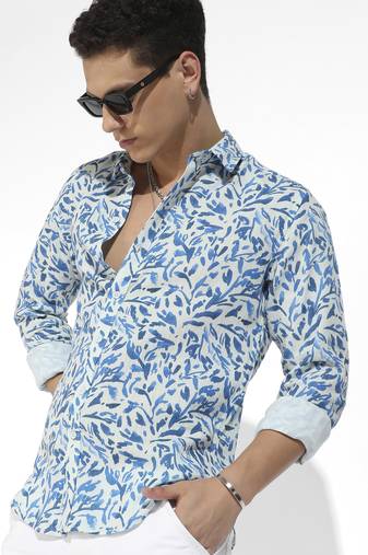 Men's blue foliage strokes shirt