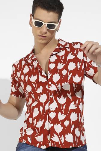 Men's brown botanical block shirt