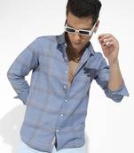 Men's icy blue tartan plaid shirt