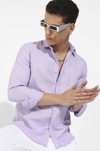 Men's lavender self-design striped shirt