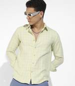 Men's lemon yellow tartan plaid shirt