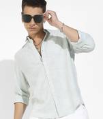 Men's white & green horizontal chalk striped shirt
