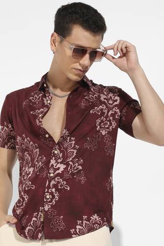Men's brown ethnic motif shirt