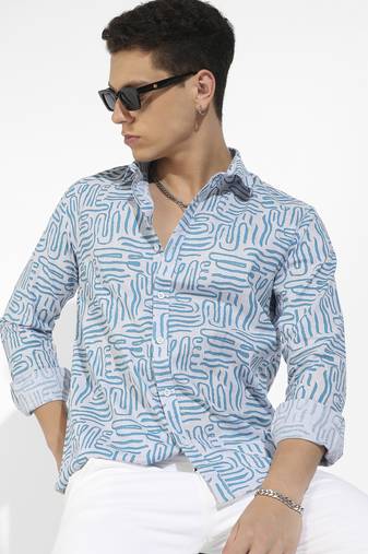 Men's blue abstract print shirt