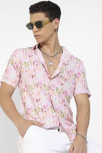 Men's pink leaf strokes shirt