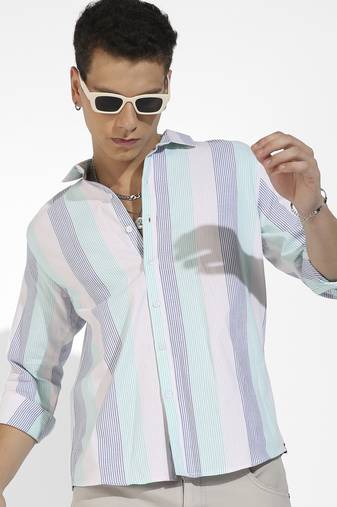 Men's multicolour block striped shirt