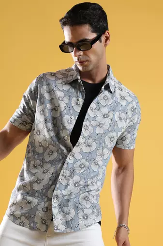 Men's botanical print button up shirt