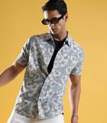 Men's botanical print button up shirt