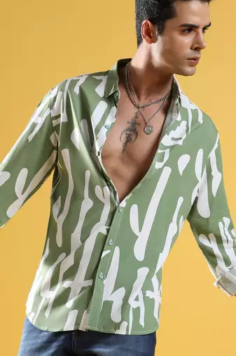 Men's sage green abstract print shirt
