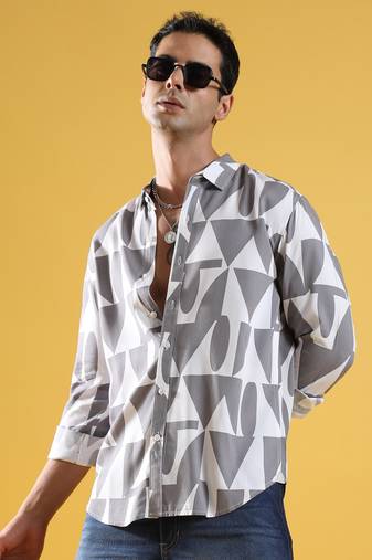 Men's dark grey & white abstract block shirt