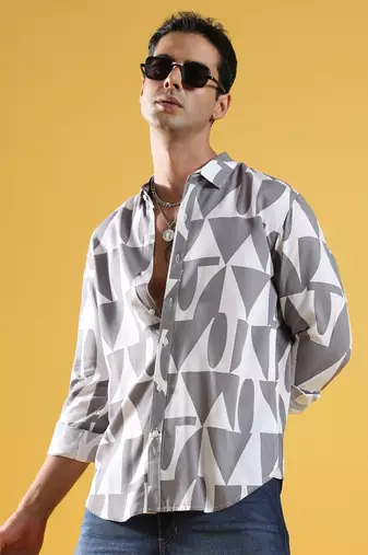 Men's dark grey & white abstract block shirt
