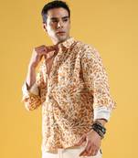 Men's yellow ochre foliage strokes shirt