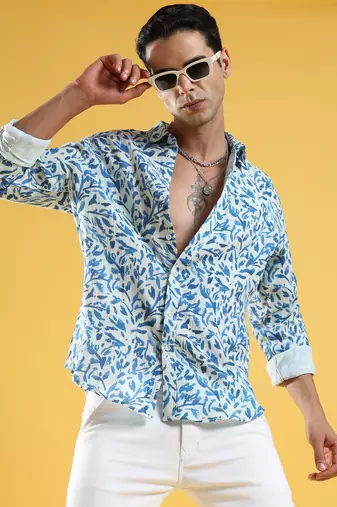Men's blue foliage strokes shirt