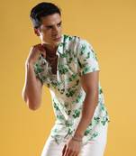Men's green & white botanical strokes shirt