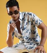 Men's blue & white botanical strokes shirt