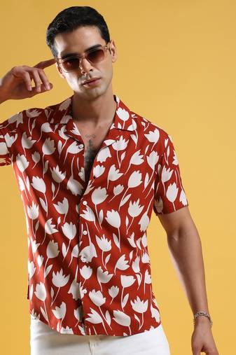 Men's brown botanical block shirt