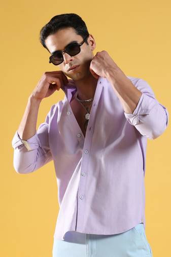 Men's lavender self-design striped shirt