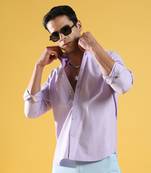 Men's lavender self-design striped shirt