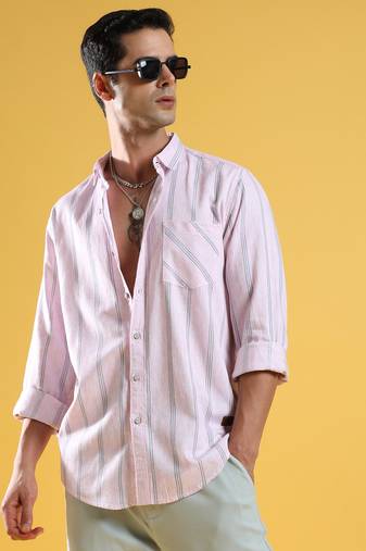 Men's pink heathered striped shirt