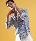 Men's indigo blue contrast aztec shirt