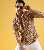 Men's beige & brown contrast lines shirt