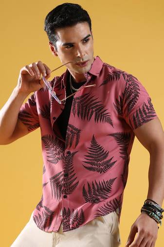 Men's brown contrast fern shirt