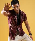 Men's brown ethnic motif shirt