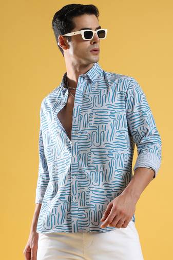 Men's blue abstract print shirt