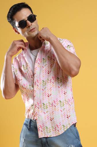 Men's pink leaf strokes shirt