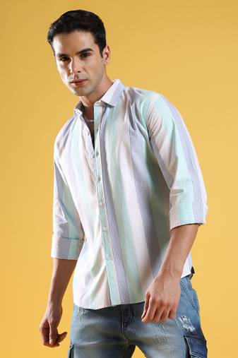 Men's multicolour block striped shirt
