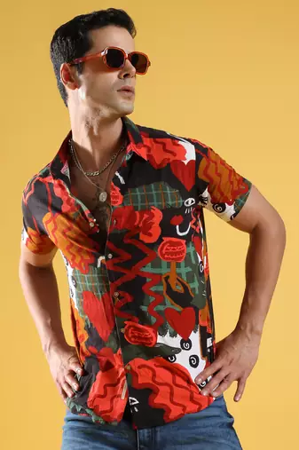 Men's multicolour artistic romance shirt