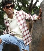 Men's maroon & white checks print shirt