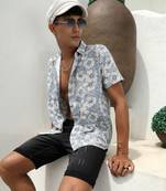 Men's botanical print button up shirt