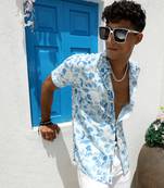 Men's artistic foliage print button up shirt