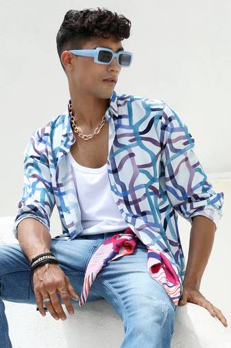 Men's abstract print button up shirt