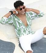 Men's sage green abstract print shirt