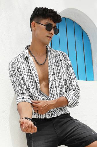 Men's black & grey geometric aztec print shirt